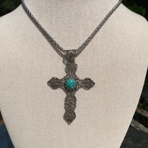 Turquoise and Silver Cross
